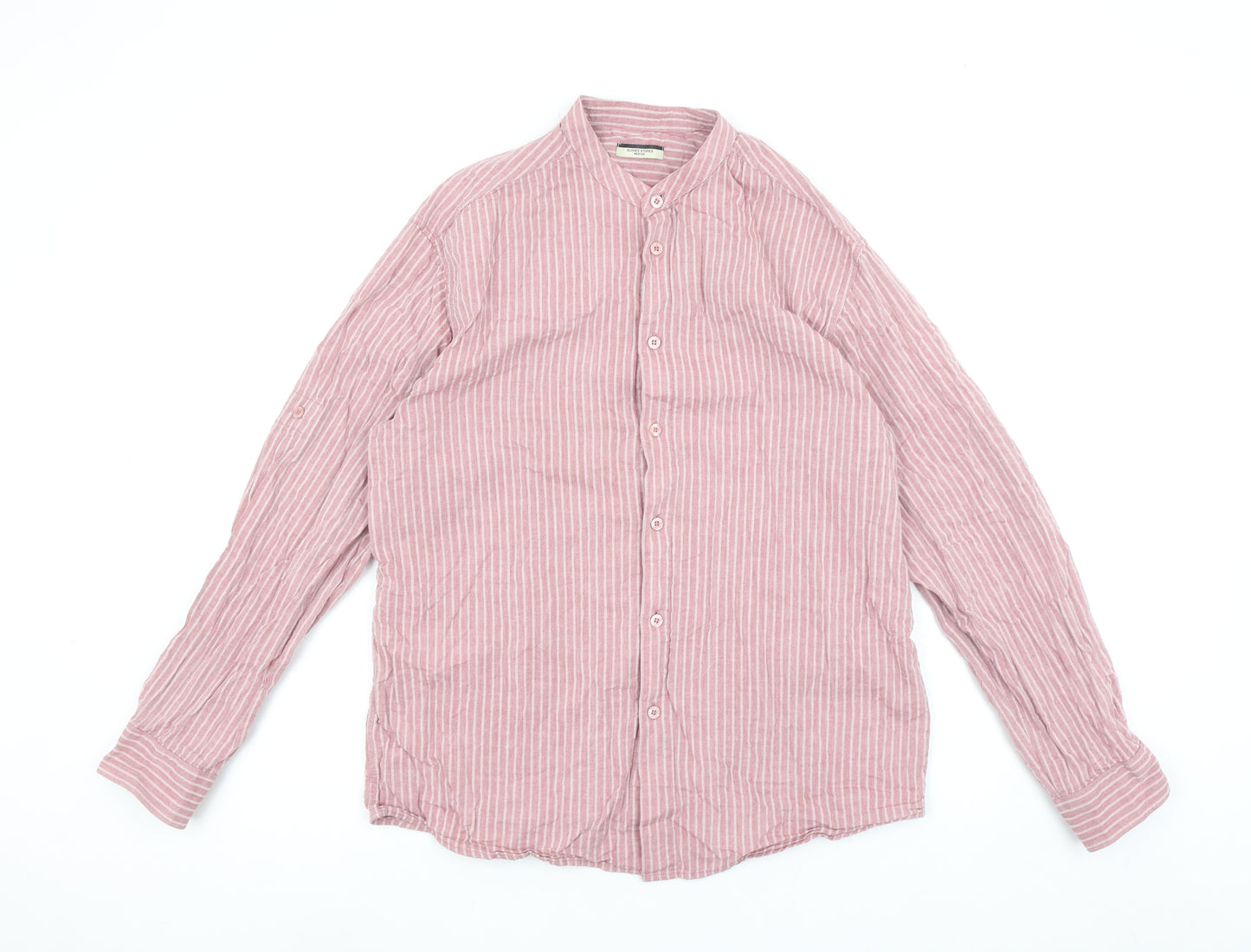 Dunnes Stores Men's Pink Striped Linen Look Button-Up Shirt Medium