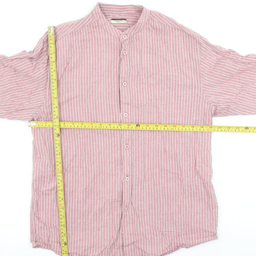 Dunnes Stores Men's Pink Striped Linen Look Button-Up Shirt Medium