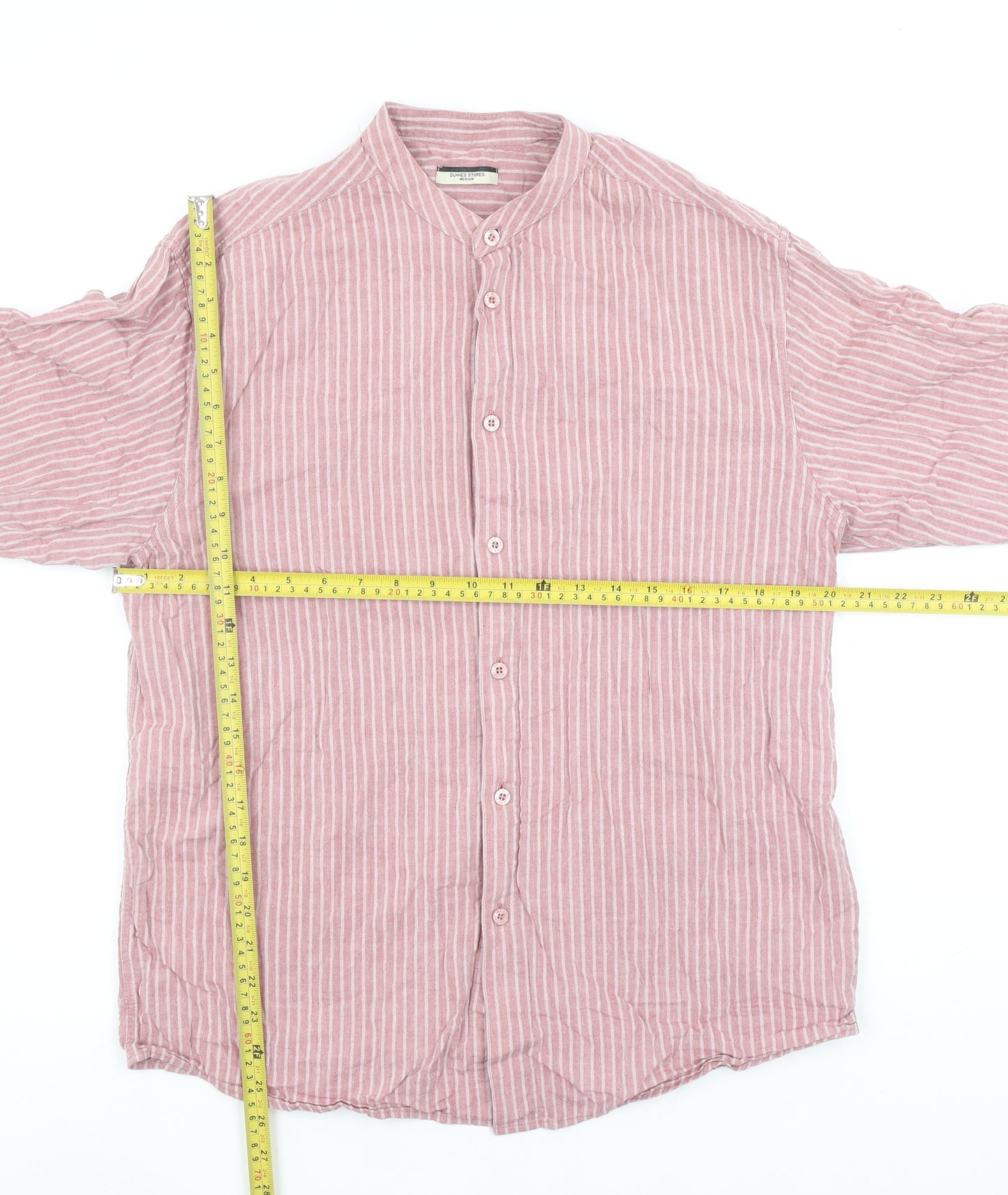 Dunnes Stores Men's Pink Striped Linen Look Button-Up Shirt Medium