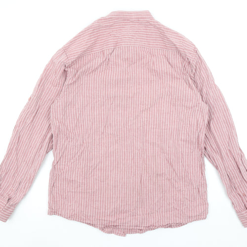 Dunnes Stores Men's Pink Striped Linen Look Button-Up Shirt Medium