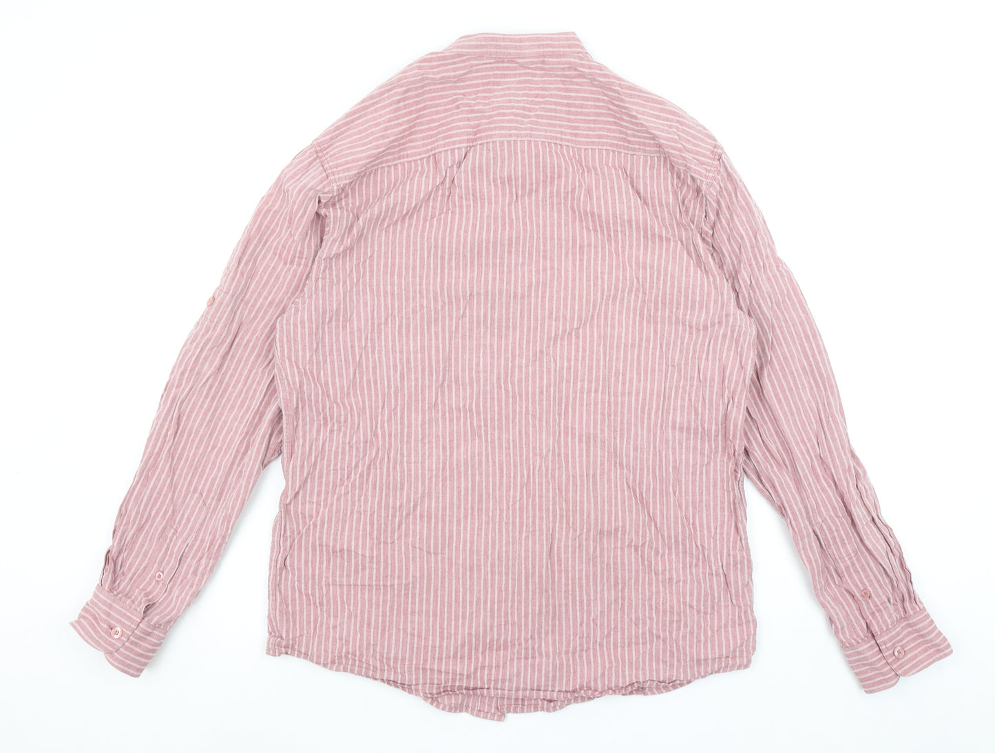 Dunnes Stores Men's Pink Striped Linen Look Button-Up Shirt Medium