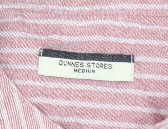 Dunnes Stores Men's Pink Striped Linen Look Button-Up Shirt Medium