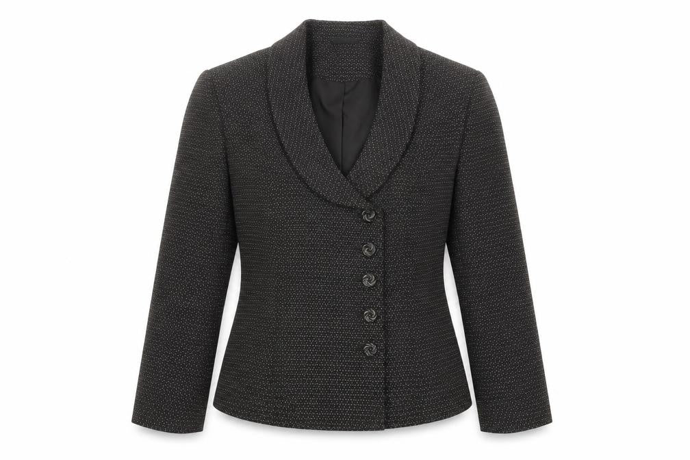 Front view of Kaliko Women's Black, size 12, Shawl Collar Wool Blend Tailored Jacket