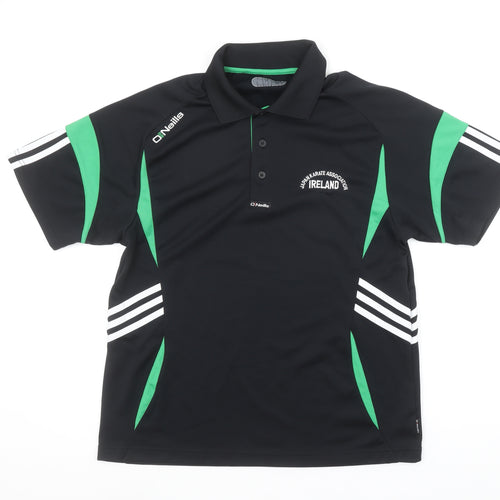 O’Neills Men’s Black Green JKA Ireland Short Sleeve Polo Shirt Size S
