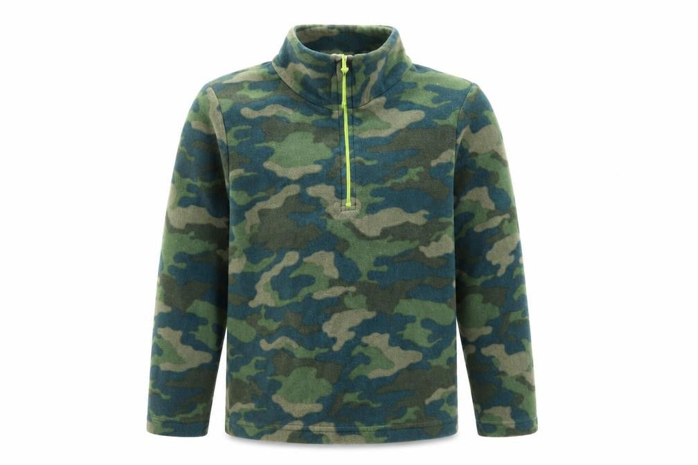 Mountain Warehouse Boys Green Camouflage Fleece 1/4 Zip Pullover Sweatshirt 9-10 Years