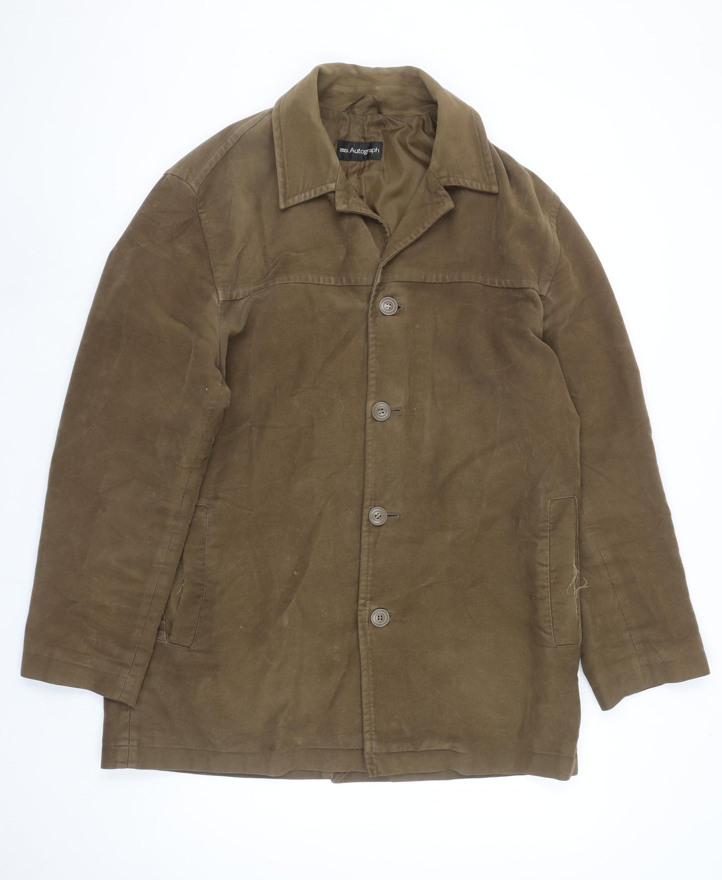 Marks and Spencer Men Brown Cotton Water Resistant Overcoat M