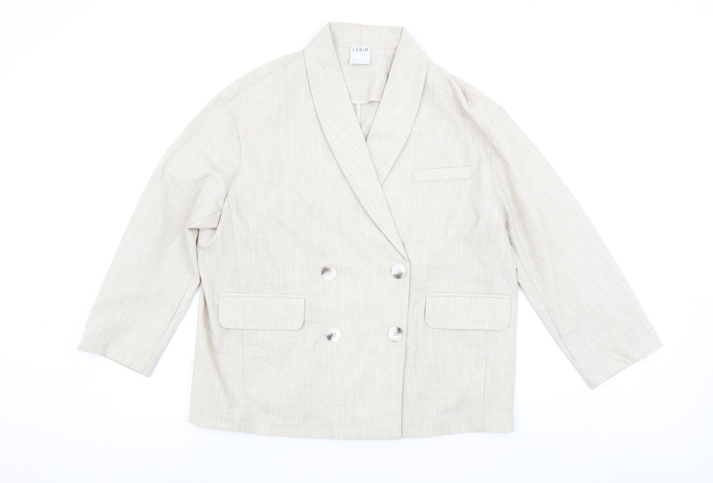LEDIN Women's Beige Shawl Lapel Double Breasted Blazer Size S