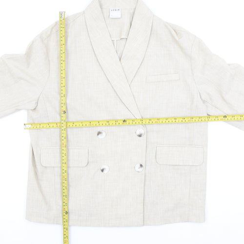 LEDIN Women's Beige Shawl Lapel Double Breasted Blazer Size S