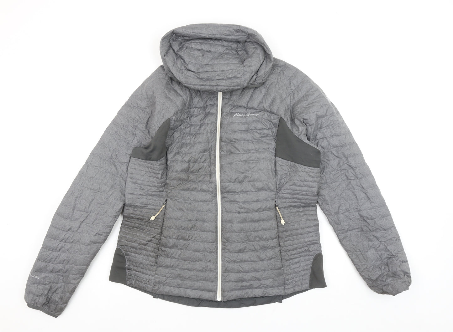Eddie Bauer Women's Grey Lightweight Hooded Puffer Jacket Size L