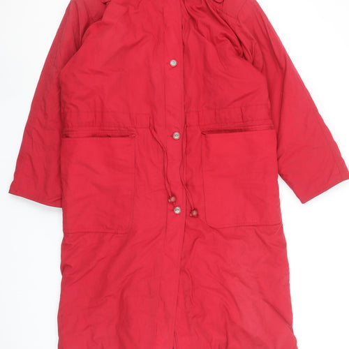 Eleganzé Women's Red Long Parka Coat Size M Hooded Cotton