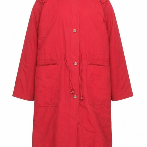 Eleganzé Women's Red Long Parka Coat Size M Hooded Cotton