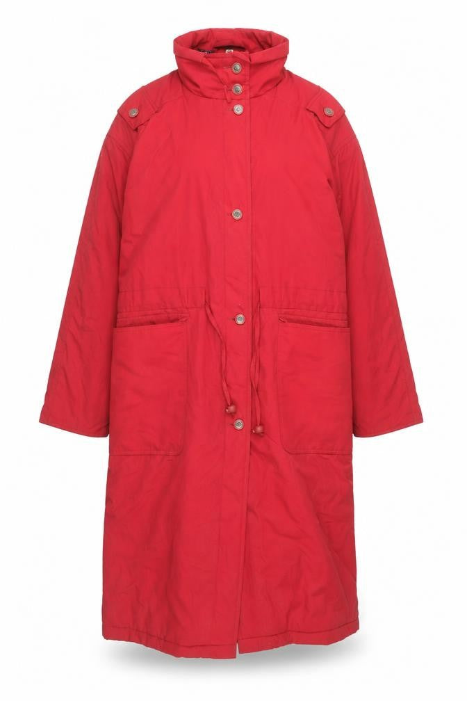 Eleganzé Women's Red Long Parka Coat Size M Hooded Cotton