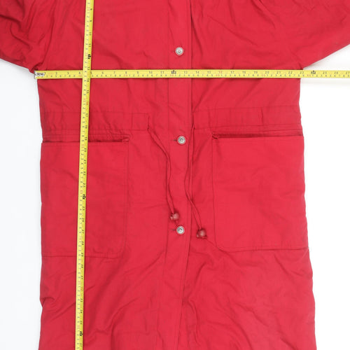 Eleganzé Women's Red Long Parka Coat Size M Hooded Cotton