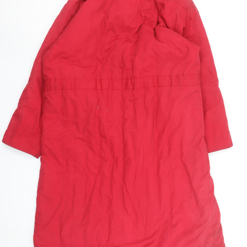 Eleganzé Women's Red Long Parka Coat Size M Hooded Cotton
