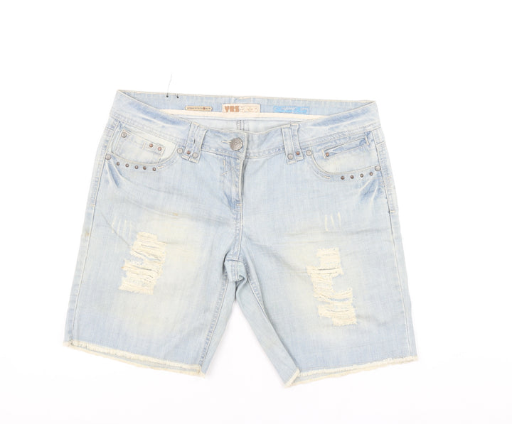 YES MISS Women's Blue Distressed Bermuda Denim Shorts Size 14