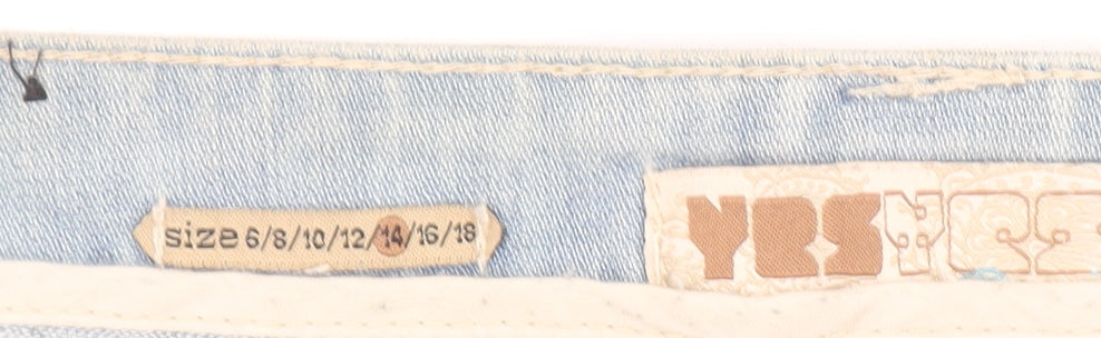 YES MISS Women's Blue Distressed Bermuda Denim Shorts Size 14