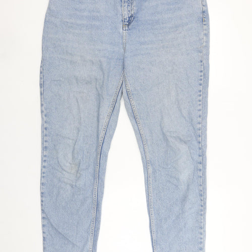 Topshop Women Blue Light Wash Cotton Mom Jeans Size 14 High Rise