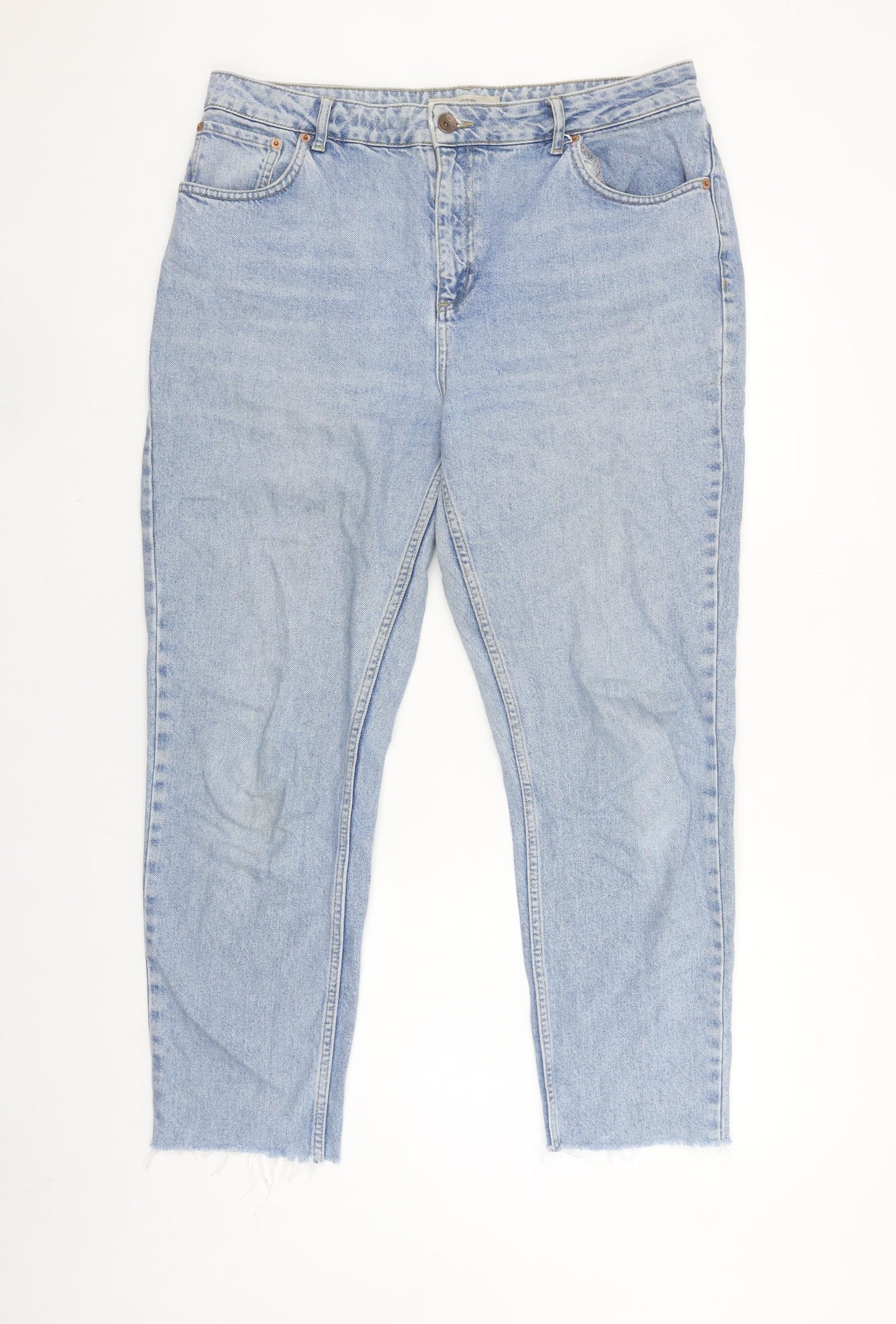 Topshop Women Blue Light Wash Cotton Mom Jeans Size 14 High Rise