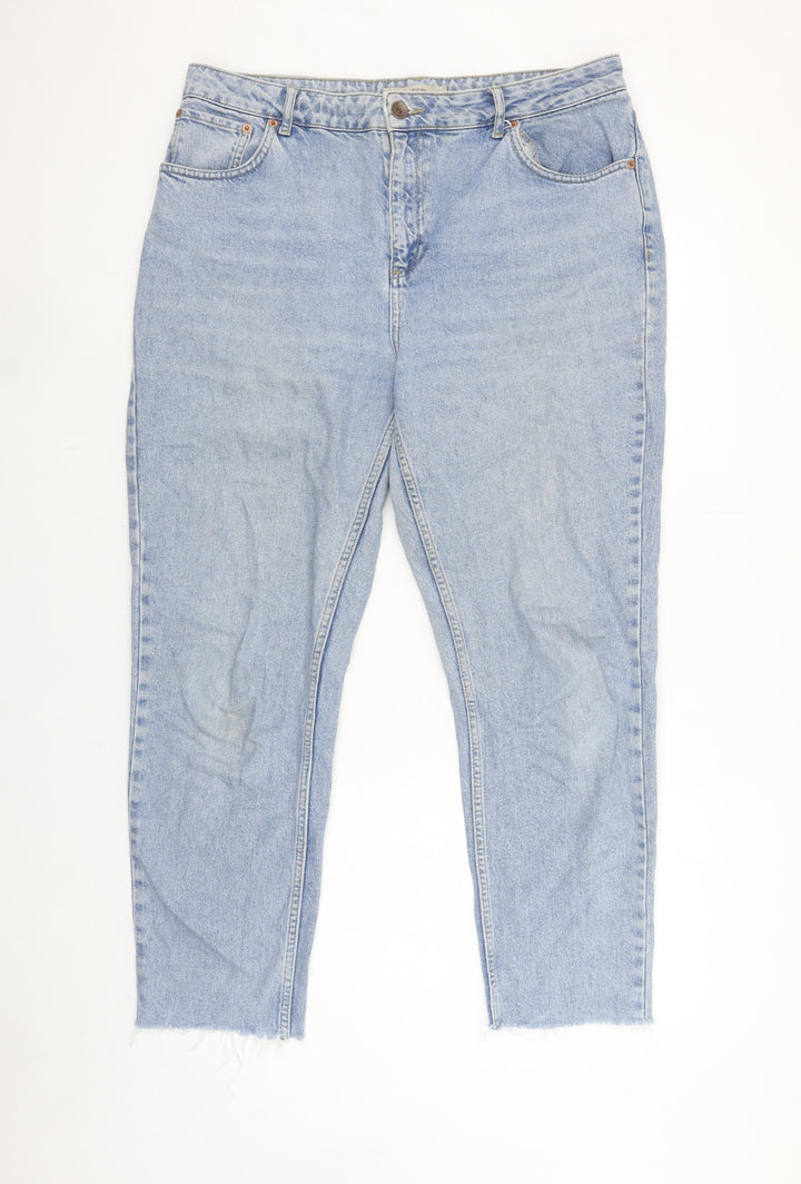 Topshop Women Blue Light Wash Cotton Mom Jeans Size 14 High Rise