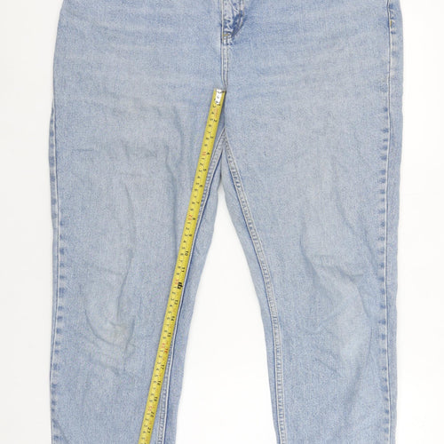 Topshop Women Blue Light Wash Cotton Mom Jeans Size 14 High Rise