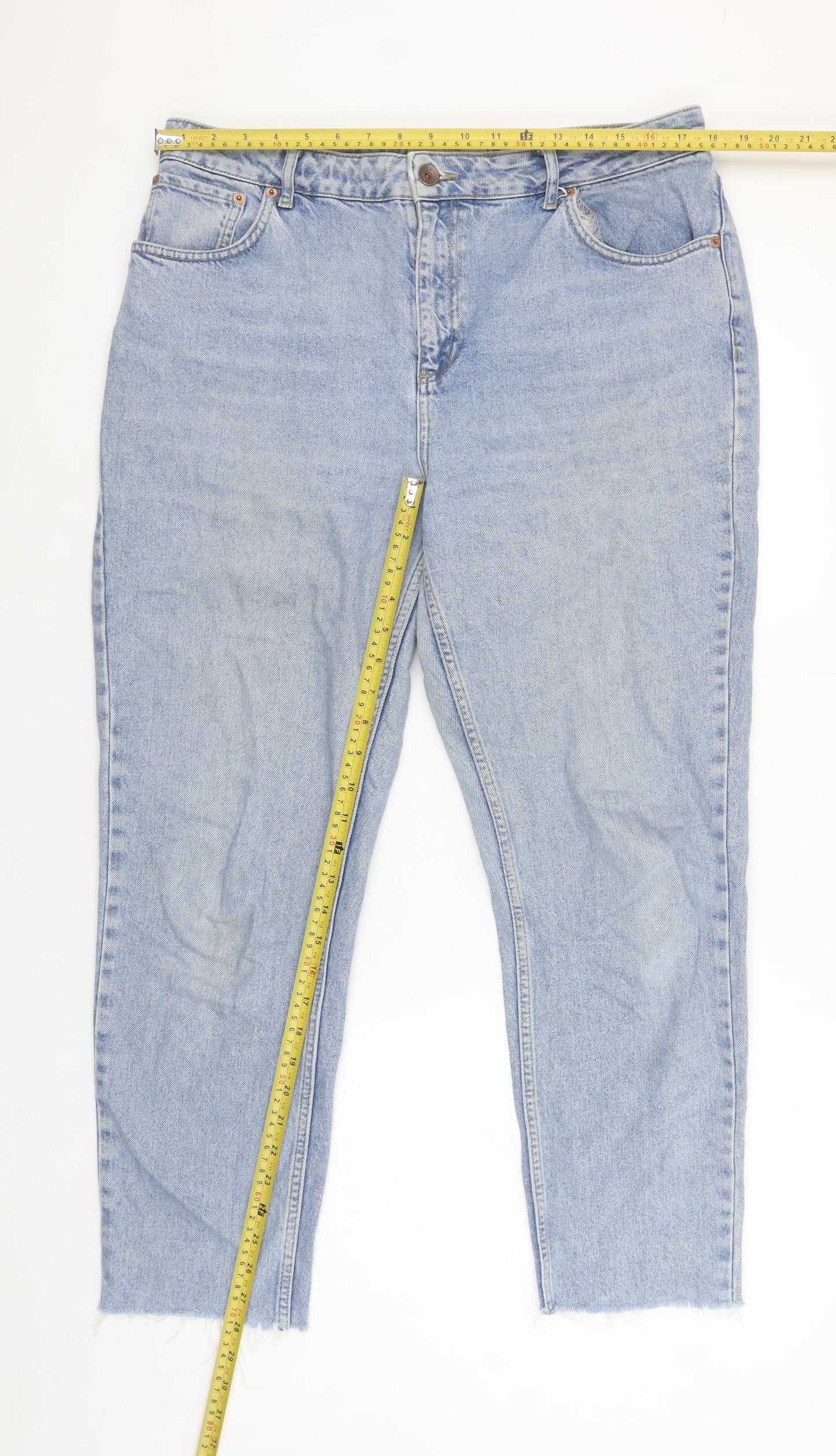 Topshop Women Blue Light Wash Cotton Mom Jeans Size 14 High Rise