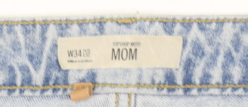 Topshop Women Blue Light Wash Cotton Mom Jeans Size 14 High Rise