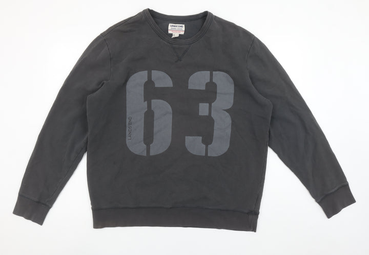 Lands' End Men's Black L Pullover Sweatshirt Graphic Print