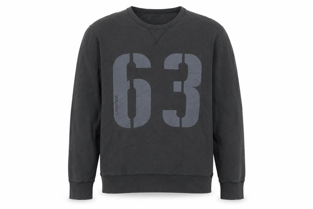 Front view of Lands' End Men's Black L Pullover Sweatshirt Graphic Print