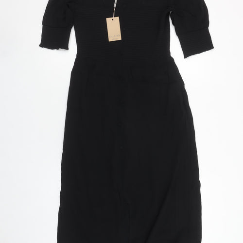 Gallery Women's Black Size 8 Midi Fit & Flare Dress with Puff Sleeves