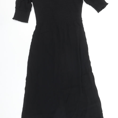Gallery Women's Black Size 8 Midi Fit & Flare Dress with Puff Sleeves