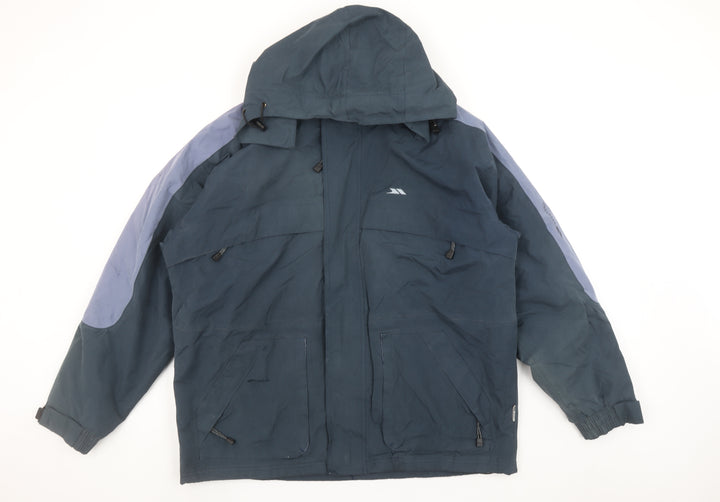 Trespass Men's Blue Waterproof Hooded Mid-Length Jacket M