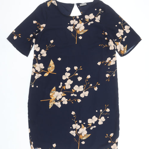 Vero Moda Women Blue Floral Shift Dress M Knee Length Spring