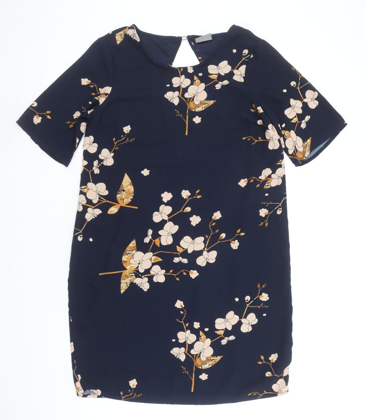 Vero Moda Women Blue Floral Shift Dress M Knee Length Spring