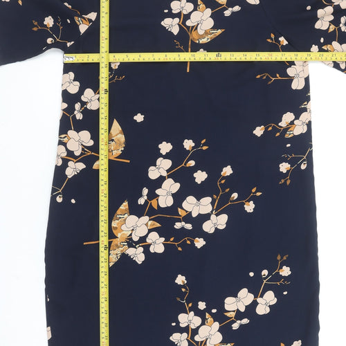 Vero Moda Women Blue Floral Shift Dress M Knee Length Spring