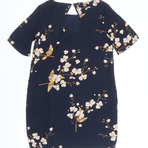 Vero Moda Women Blue Floral Shift Dress M Knee Length Spring