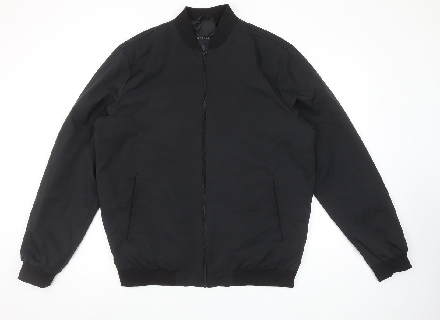 ASOS DESIGN Men's Black XL Bomber Jacket Full Zip Classic Style