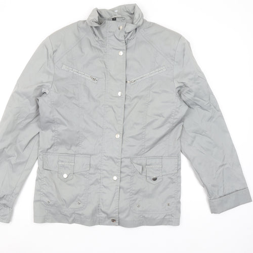 Finesse Womens Grey Size 12 Lined Zip Button Mid-Length Jacket