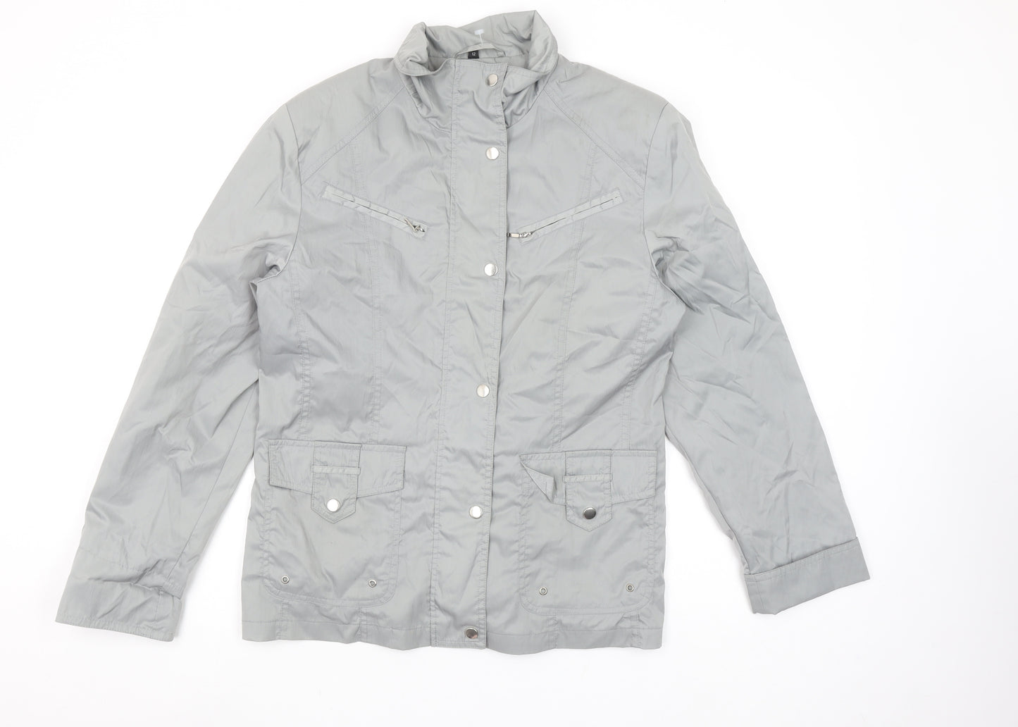 Finesse Womens Grey Size 12 Lined Zip Button Mid-Length Jacket