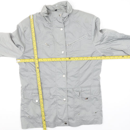 Finesse Womens Grey Size 12 Lined Zip Button Mid-Length Jacket