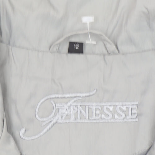 Finesse Womens Grey Size 12 Lined Zip Button Mid-Length Jacket