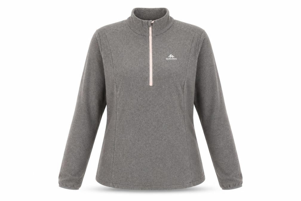 Front view of Quechua women’s grey 1/2 zip fleece pullover sweatshirt 2xl