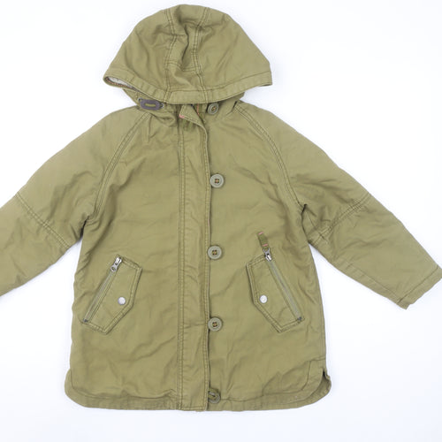 Next Girls Green Hooded Cotton Parka Coat 7 Years Lined Winter Jacket