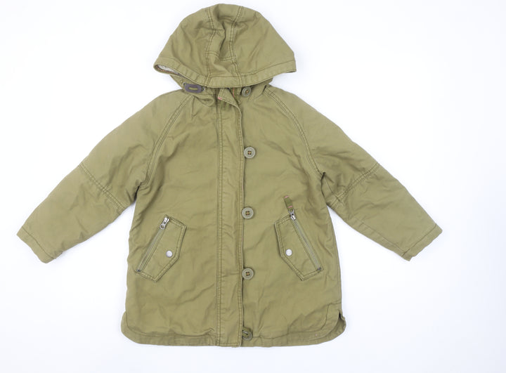 Next Girls Green Hooded Cotton Parka Coat 7 Years Lined Winter Jacket