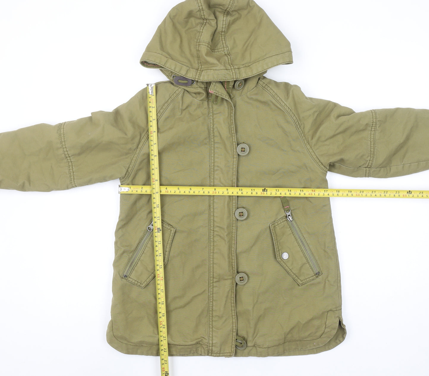 Next Girls Green Hooded Cotton Parka Coat 7 Years Lined Winter Jacket