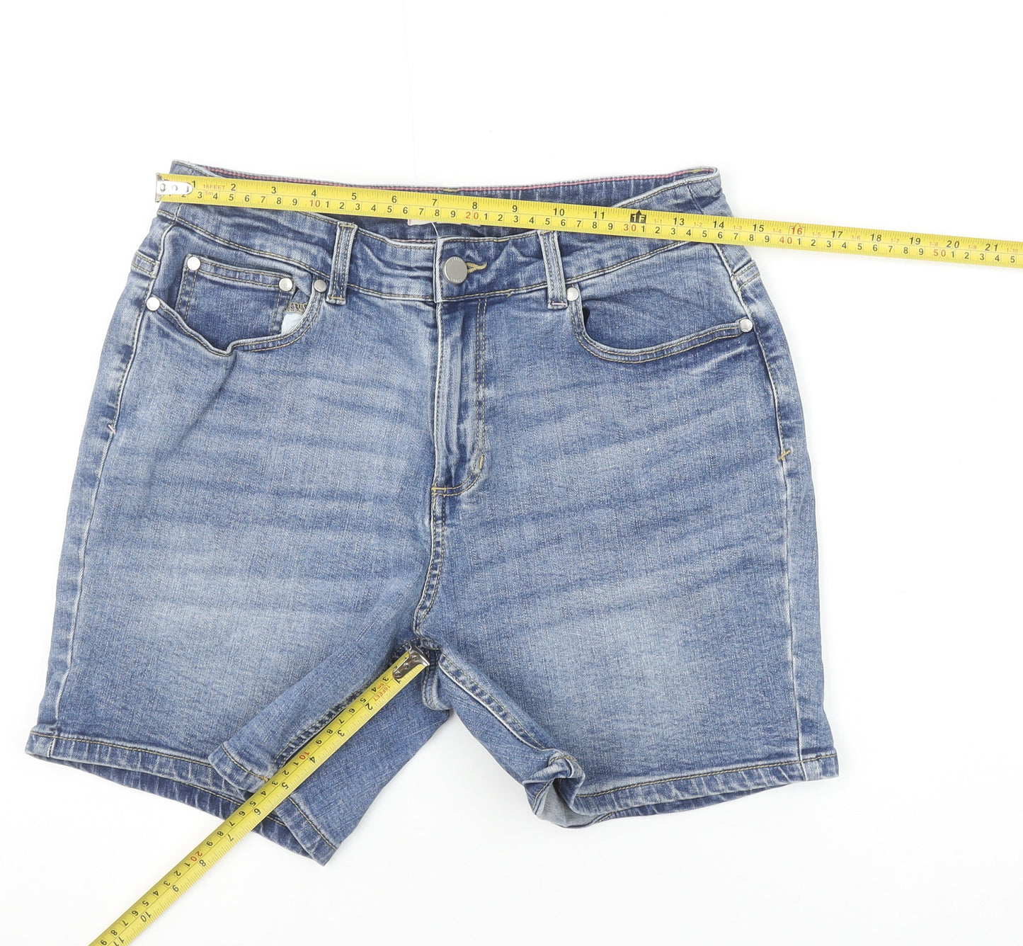 Joules Women Blue Denim Shorts Size 12 Stretch Casual Style