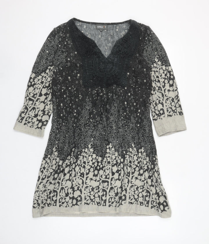Apricot Women’s Grey Floral Knit Shift Dress L 3/4 Sleeve Bohemian Style