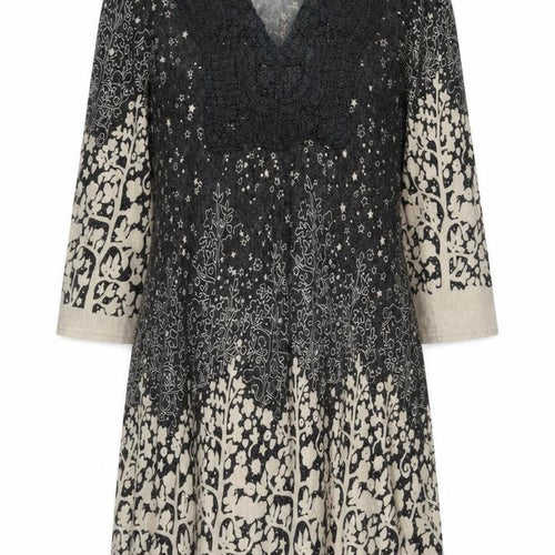 Apricot Women’s Grey Floral Knit Shift Dress L 3/4 Sleeve Bohemian Style
