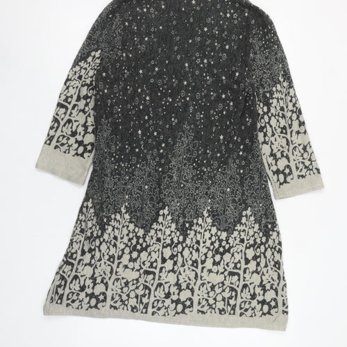 Apricot Women’s Grey Floral Knit Shift Dress L 3/4 Sleeve Bohemian Style