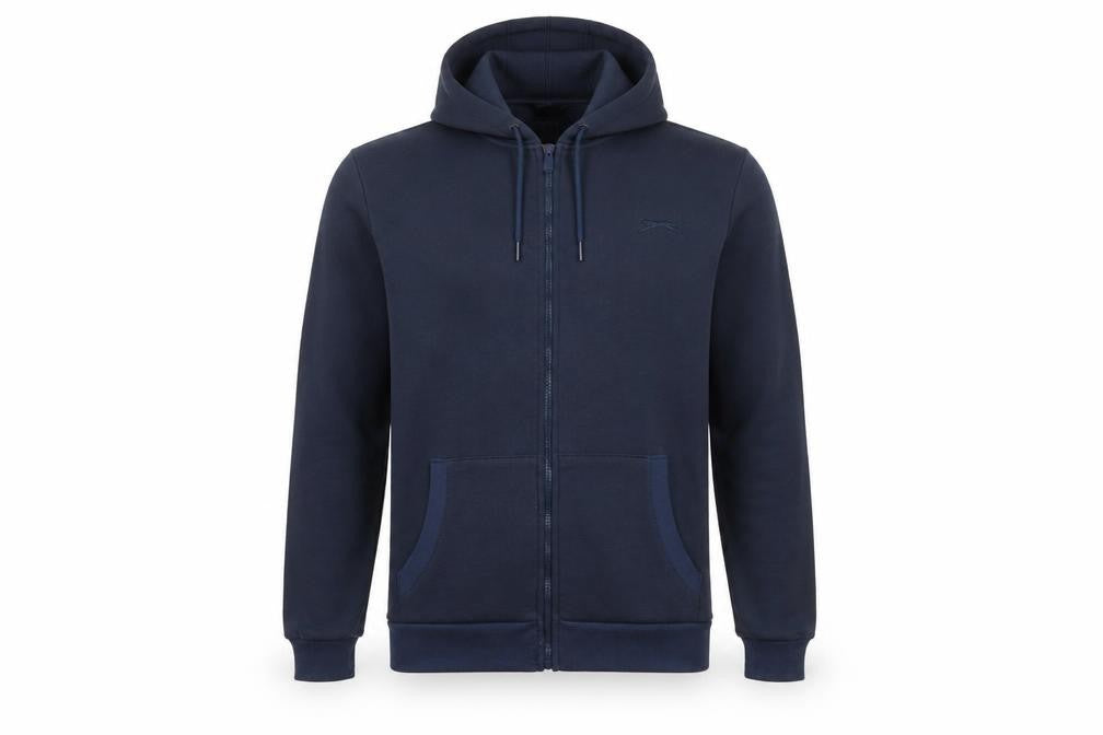 Front view of Slazenger men’s blue full zip hoodie, size M, regular fit