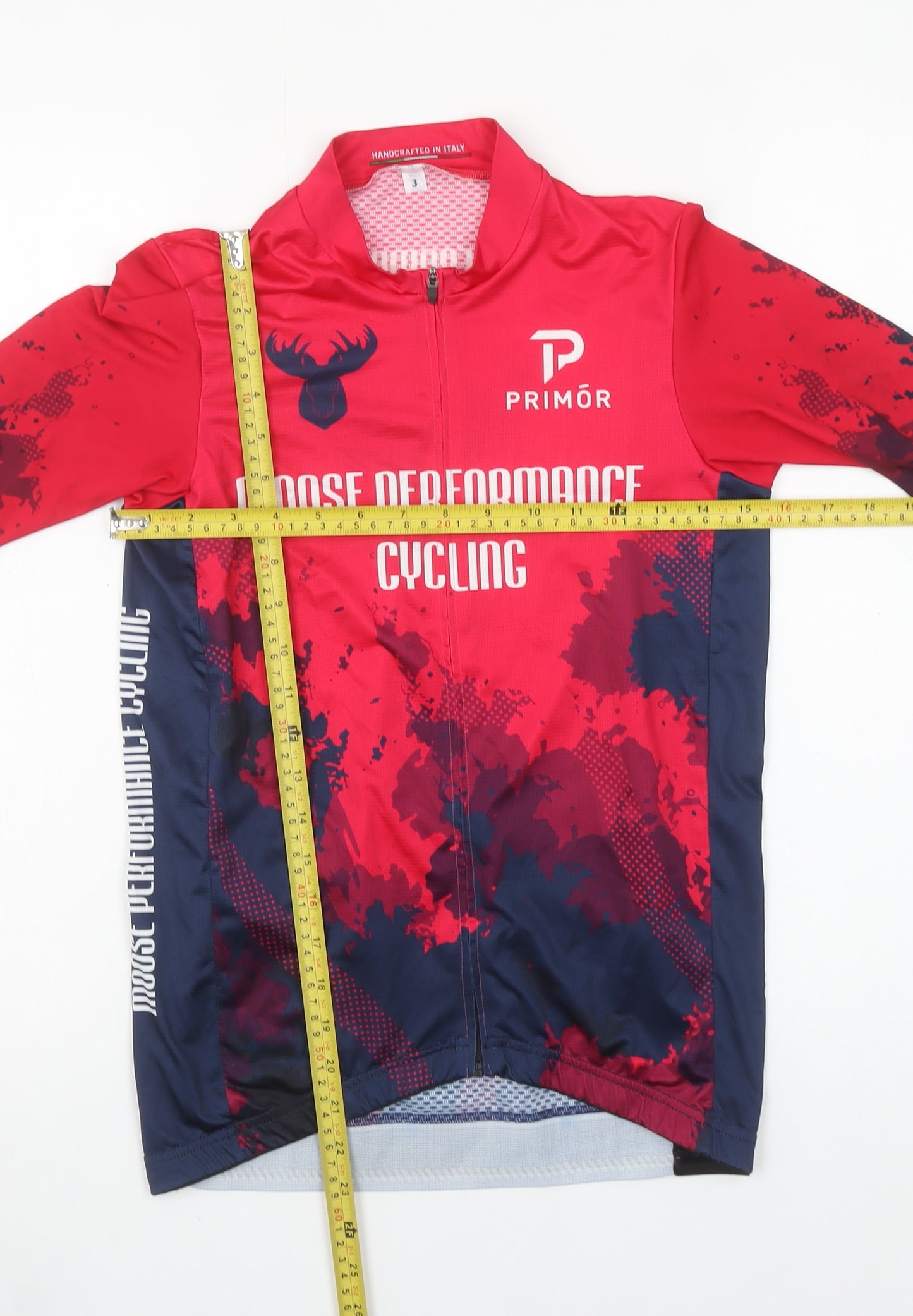 Primör Men's Red Cycling Jersey 3/4 Sleeve Size M Athletic Fit